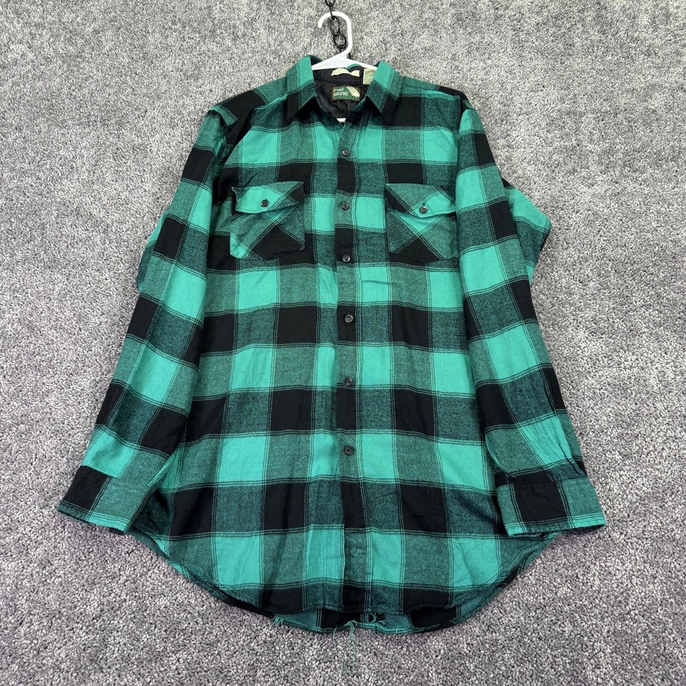 Vtg Pine Grove Shirt Mens Medium Green Plaid Flannel Long Sleeve Button Up